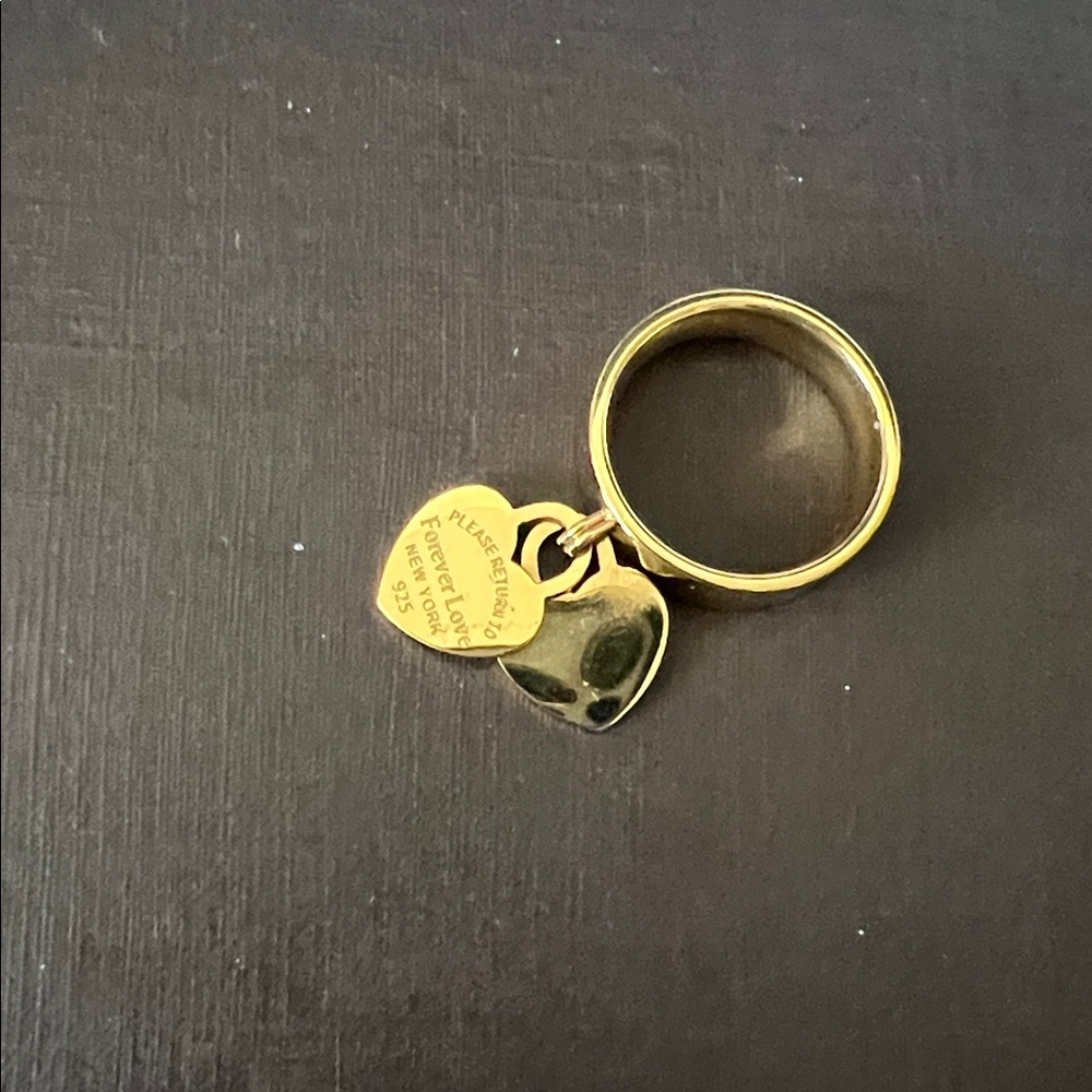 💎18kgp Dangle Heart RING, Please Return to words, 2 Hearts